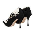 Dolce & Gabbana Black White Embroidered Jersey Stiletto Boots Shoes