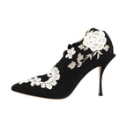 Dolce & Gabbana Black White Embroidered Jersey Stiletto Boots Shoes