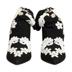 Black White Embroidered Jersey Stiletto Boots Shoes