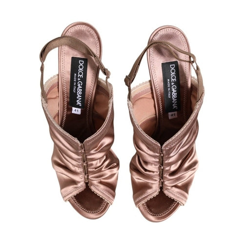 Dolce & Gabbana Bronze Satin Ruched Slingback Sandals Shoes