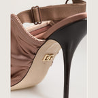 Bronze Satin Ruched Slingback Sandals Shoes