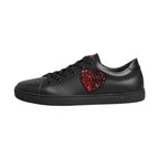 Dolce & Gabbana Black Leather Crystal Heart Low Top Sneakers  Shoes