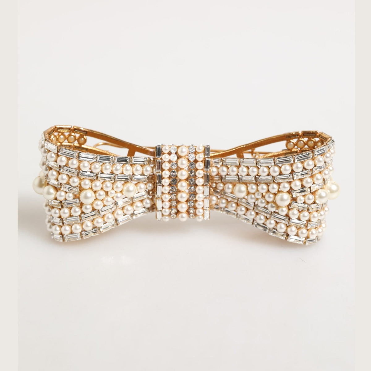 Gold Brass Glas Crystal Faux Pearl Embellished Brooch