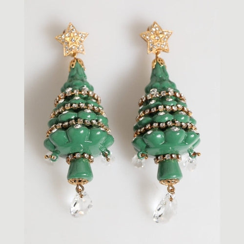 Dolce & Gabbana Gold Brass Multicolour Christmas Tree Earrings