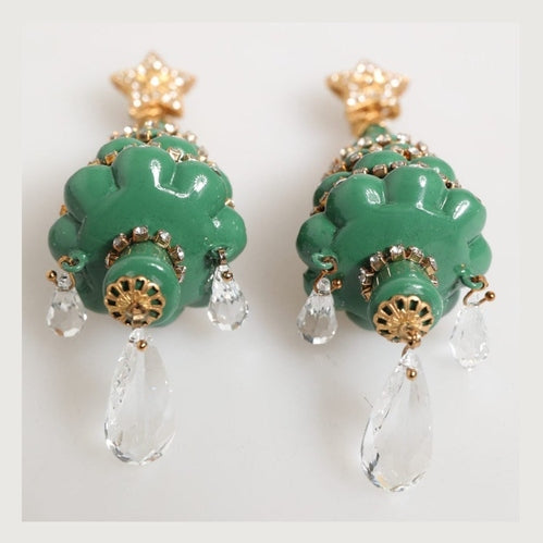 Dolce & Gabbana Gold Brass Multicolour Christmas Tree Earrings