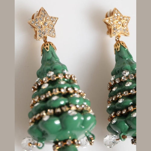 Dolce & Gabbana Gold Brass Multicolour Christmas Tree Earrings