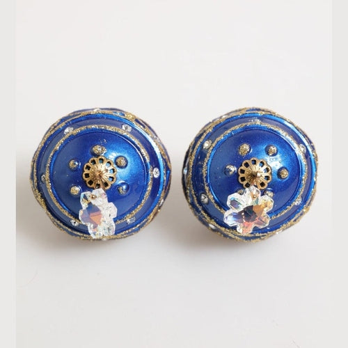 Dolce & Gabbana Gold Brass Blue Christmas Ball Crystal Drop Clip On Earrings