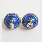 Gold Brass Blue Christmas Ball Crystal Drop Clip On Earrings