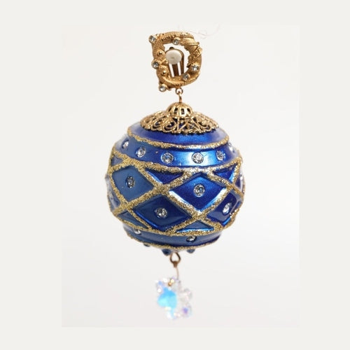 Dolce & Gabbana Gold Brass Blue Christmas Ball Crystal Drop Clip On Earrings
