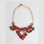 Dolce & Gabbana Red Rose Floral Crystal Embellished Statement Jewelry Necklace