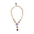 Gold Brass Crystal Pearl Purple Floral Pendant Jewelry Necklace