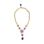 Dolce & Gabbana Gold Brass Crystal Pearl Purple Floral Pendant Jewelry Necklace