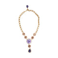 Dolce & Gabbana Gold Brass Crystal Pearl Purple Floral Pendant Jewelry Necklace