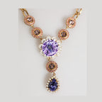 Dolce & Gabbana Gold Brass Crystal Pearl Purple Floral Pendant Jewelry Necklace