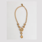 Dolce & Gabbana Gold Brass Crystal Pearl Purple Floral Pendant Jewelry Necklace