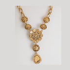 Dolce & Gabbana Gold Brass Crystal Pearl Purple Floral Pendant Jewelry Necklace