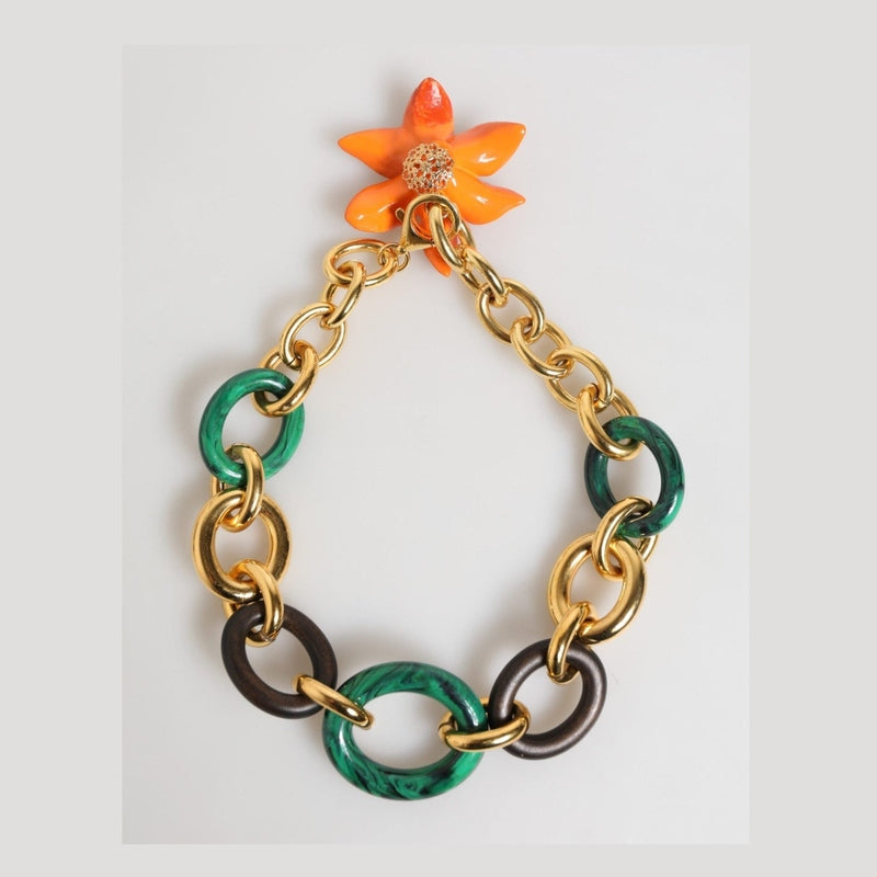 Dolce & Gabbana Multicolor Gold Brass Tiger Lily Floral Chai Necklace