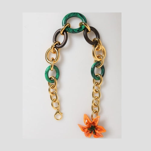 Dolce & Gabbana Multicolor Gold Brass Tiger Lily Floral Chai Necklace
