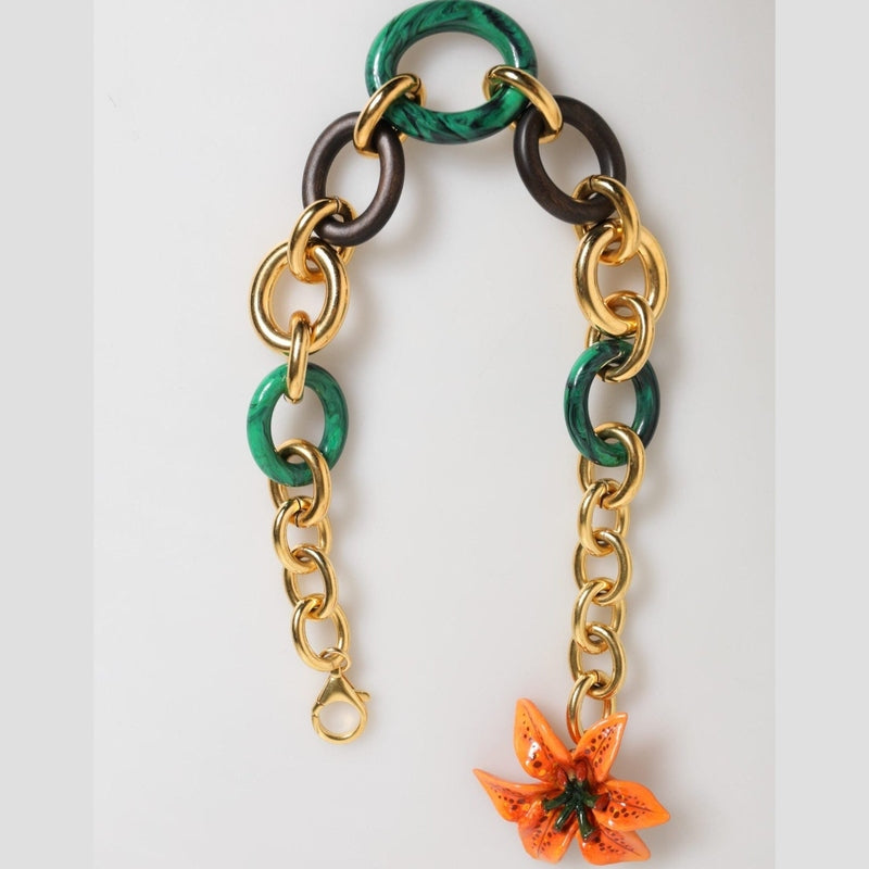Dolce & Gabbana Multicolor Gold Brass Tiger Lily Floral Chai Necklace