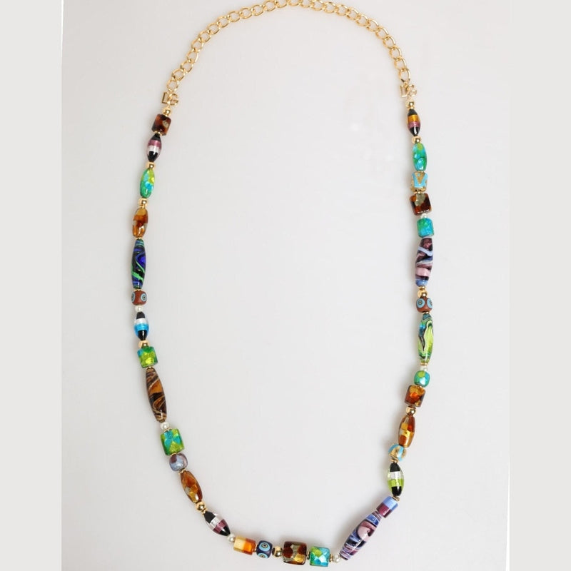 Dolce & Gabbana Multicolor Murano Glass Beads Gold Chain Jewelry Necklace