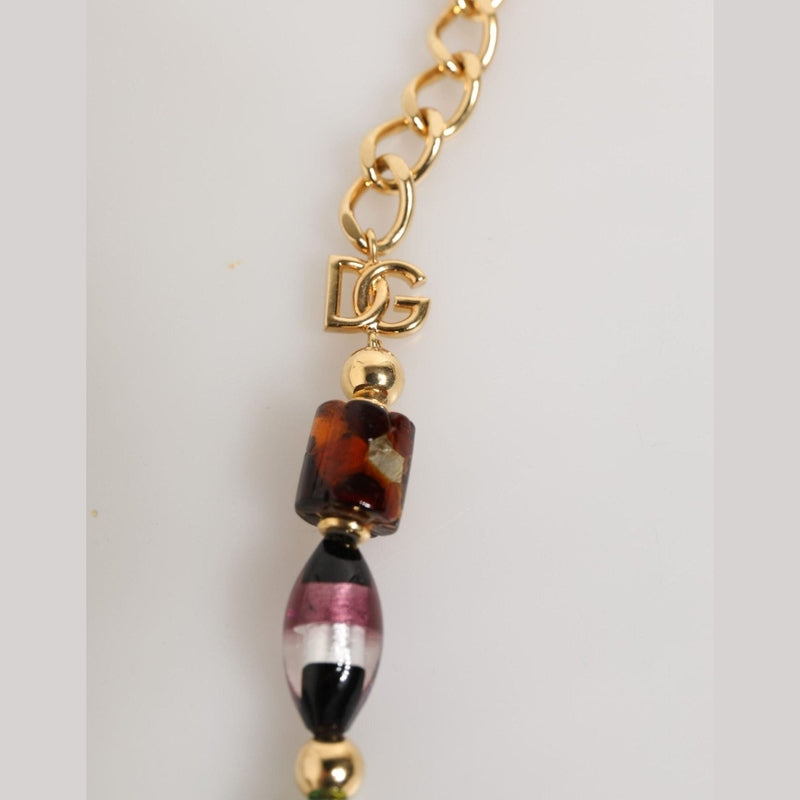 Dolce & Gabbana Multicolor Murano Glass Beads Gold Chain Jewelry Necklace