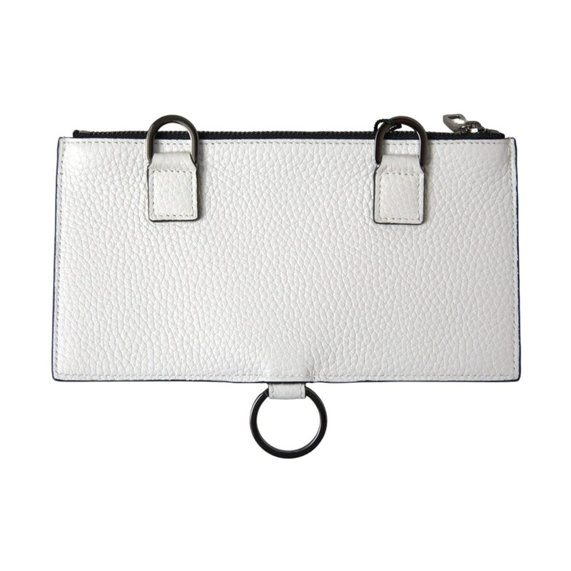 Dolce & Gabbana White Calfskin Leather Large Crossbody Card Holder Wallet