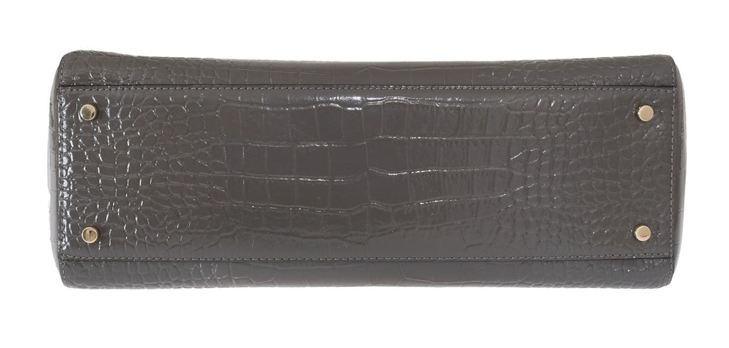 Kate Spade Grey Croc Embossed Leather Elissa Bristol Drive Tote Handbag Bag