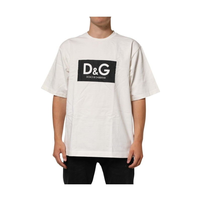Dolce & Gabbana White Logo Print Cotton Crew Neck Men T-shirt