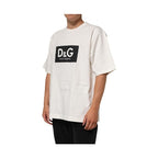 Dolce & Gabbana White Logo Print Cotton Crew Neck Men T-shirt
