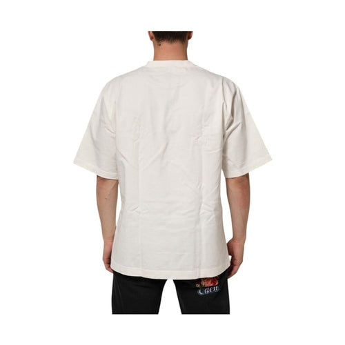 Dolce & Gabbana White Logo Print Cotton Crew Neck Men T-shirt