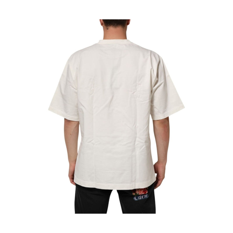 Dolce & Gabbana White Logo Print Cotton Crew Neck Men T-shirt