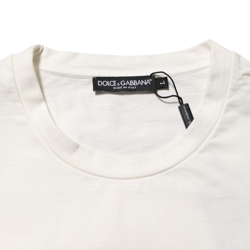 Dolce & Gabbana White Logo Print Cotton Crew Neck Men T-shirt