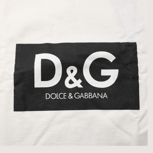 Dolce & Gabbana White Logo Print Cotton Crew Neck Men T-shirt