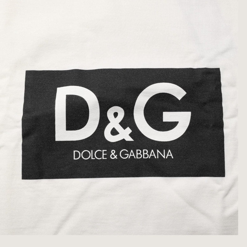Dolce & Gabbana White Logo Print Cotton Crew Neck Men T-shirt