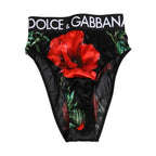 Dolce & Gabbana Black Floral Silk High Waist Panty Underwear
