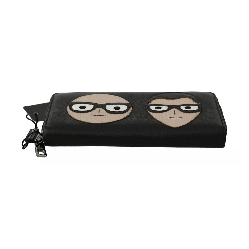 Dolce & Gabbana Black Leather #DGFAMILY Zipper Continental Mens Wallet