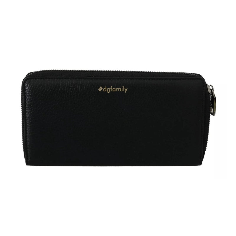 Dolce & Gabbana Black Leather #DGFAMILY Zipper Continental Mens Wallet