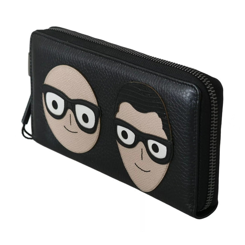 Dolce & Gabbana Black Leather #DGFAMILY Zipper Continental Mens Wallet