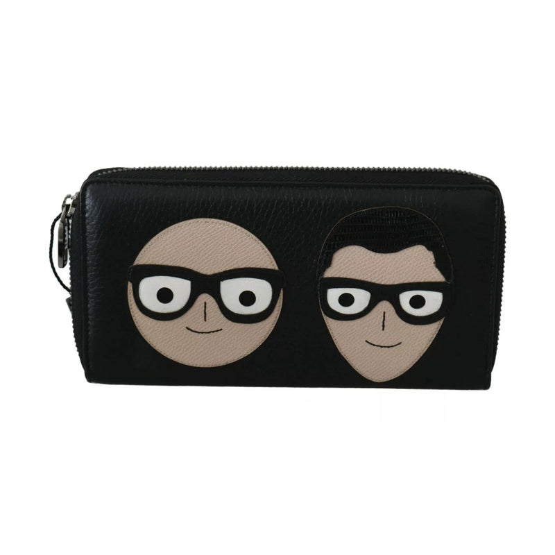 Dolce & Gabbana Black Leather #DGFAMILY Zipper Continental Mens Wallet