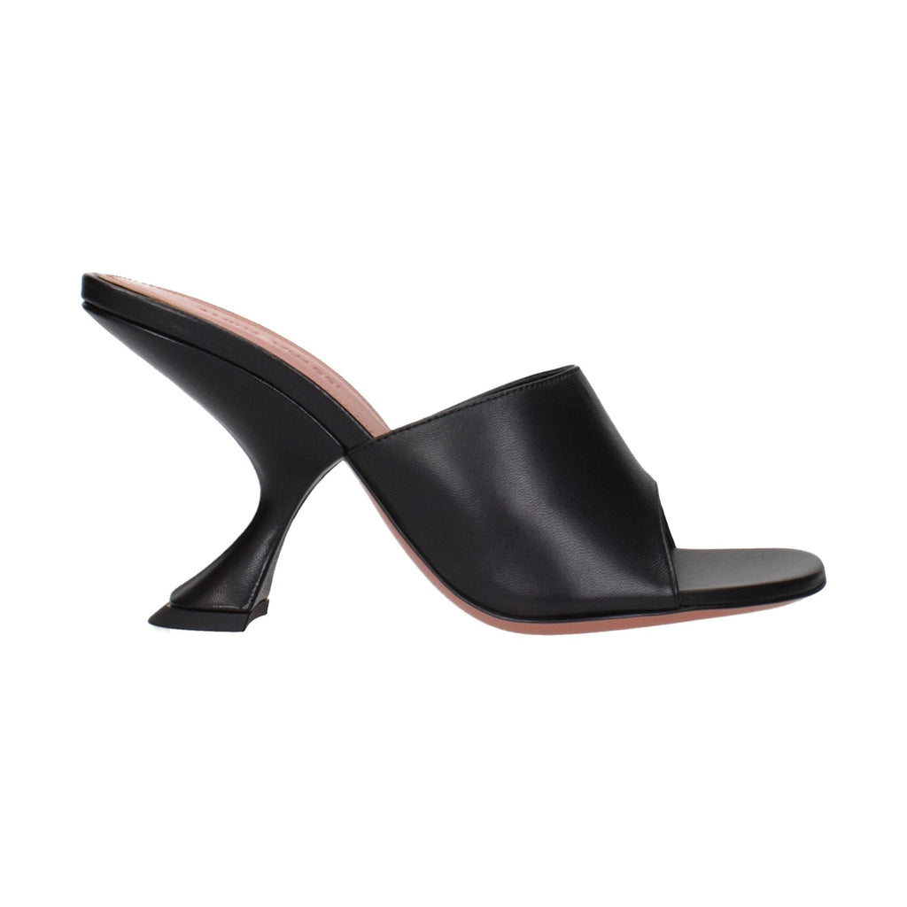 Amina Muaddi Black Leather Stiletto Heel Sandals