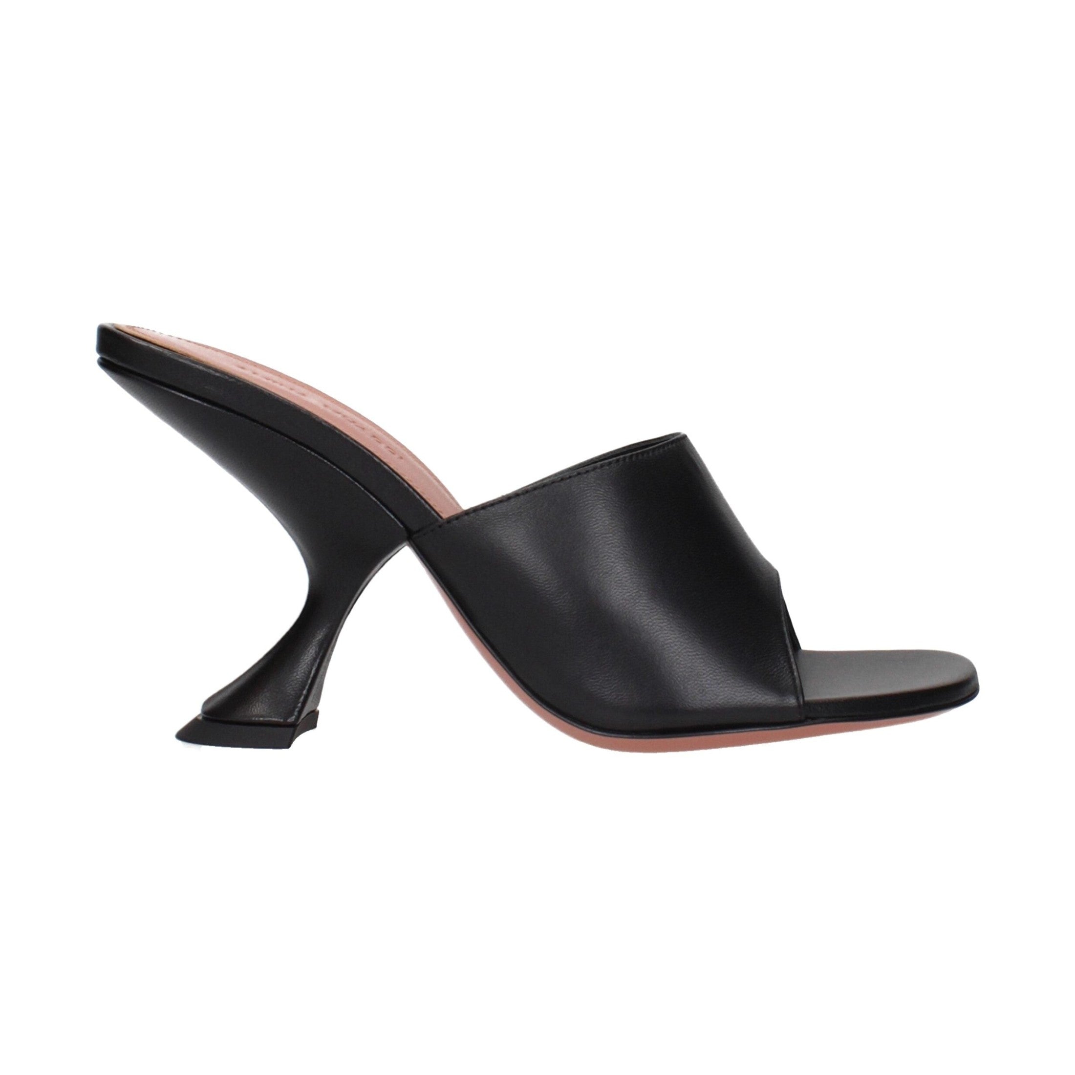 Amina Muaddi Black Leather Stiletto Heel Sandals