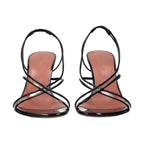 Amina Muaddi Black Leather Stiletto Heel Sandals