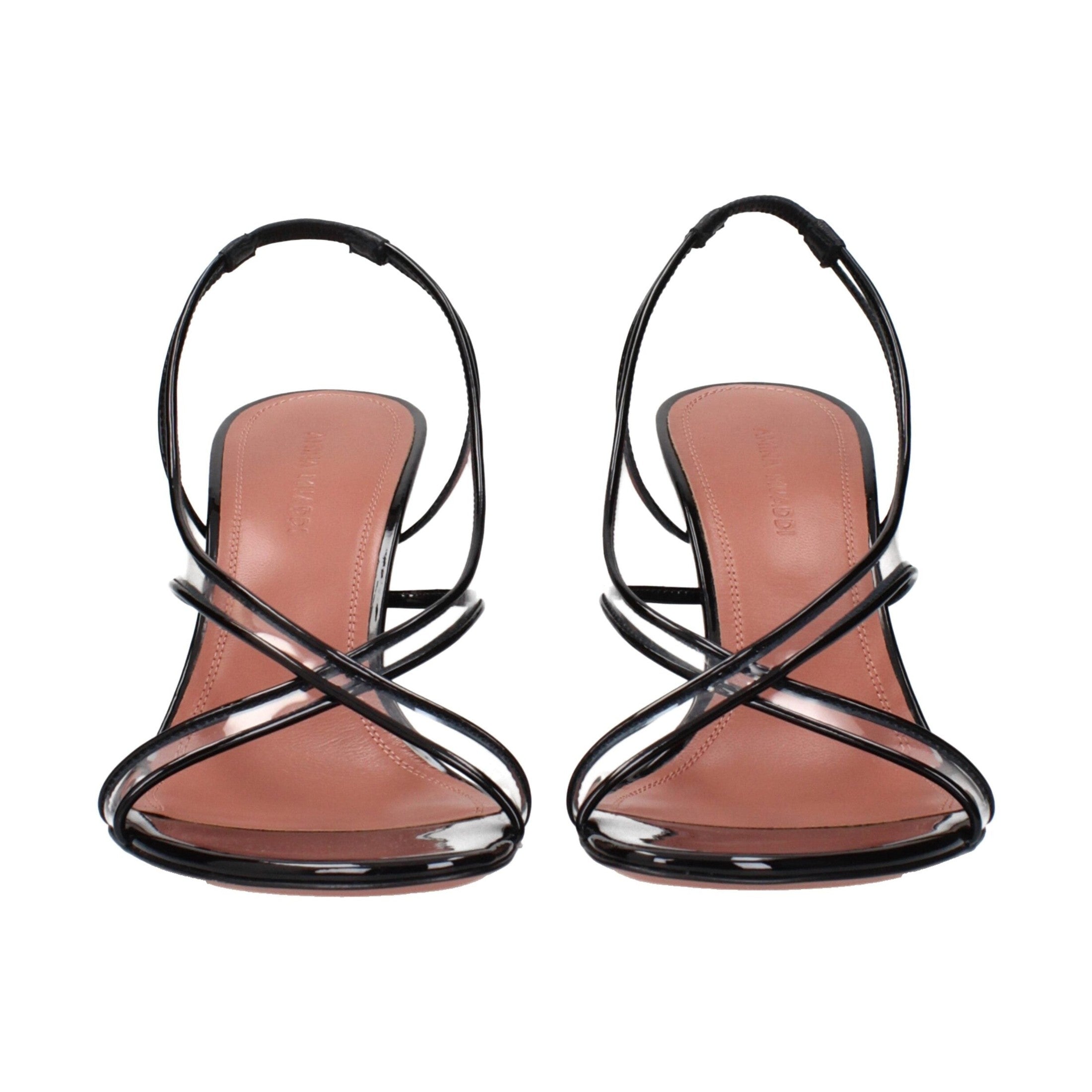 Amina Muaddi Black Leather Stiletto Heel Sandals