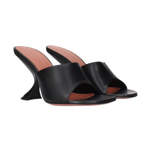 Amina Muaddi Black Leather Stiletto Heel Sandals