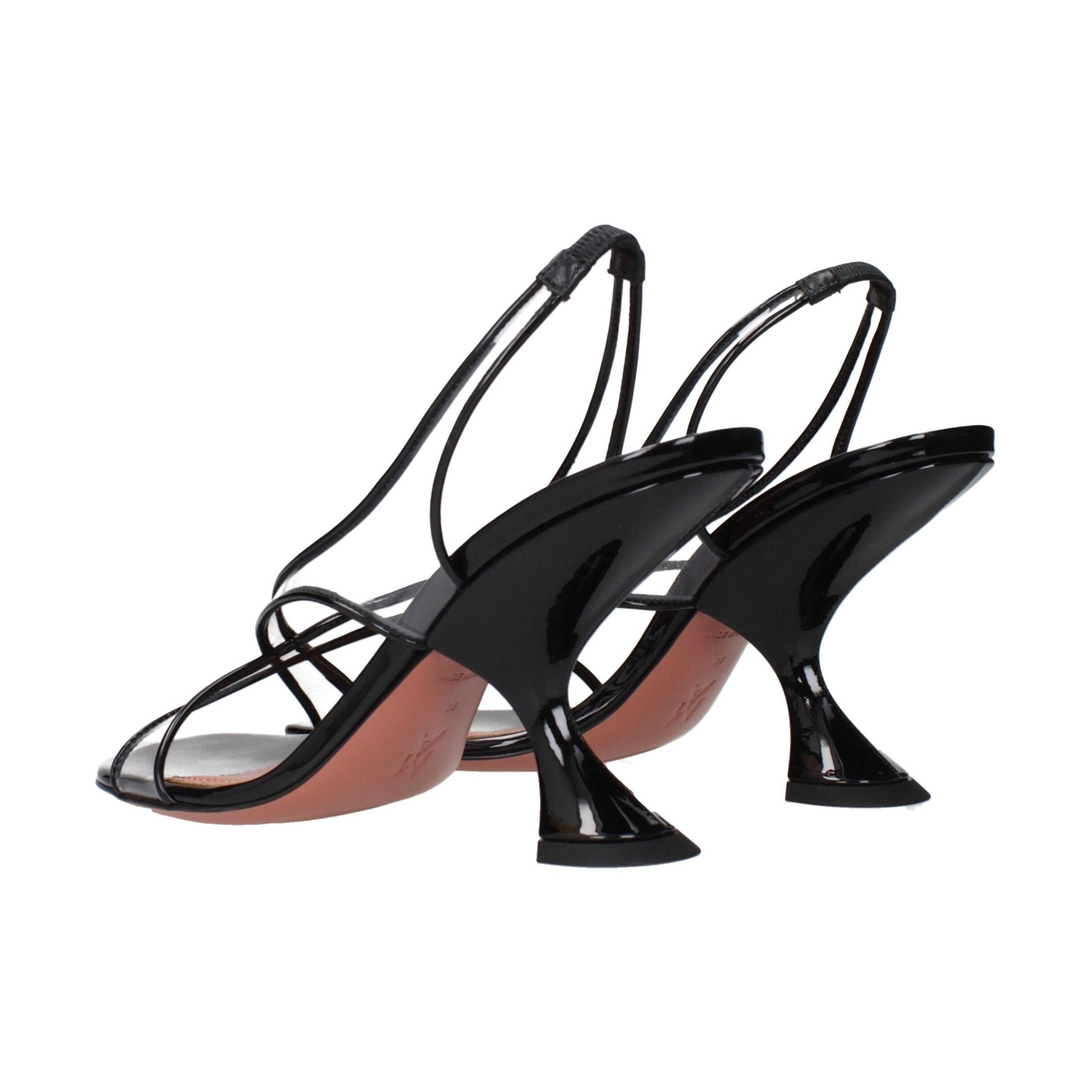 Amina Muaddi Black Leather Stiletto Heel Sandals