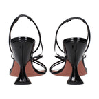 Amina Muaddi Black Leather Stiletto Heel Sandals