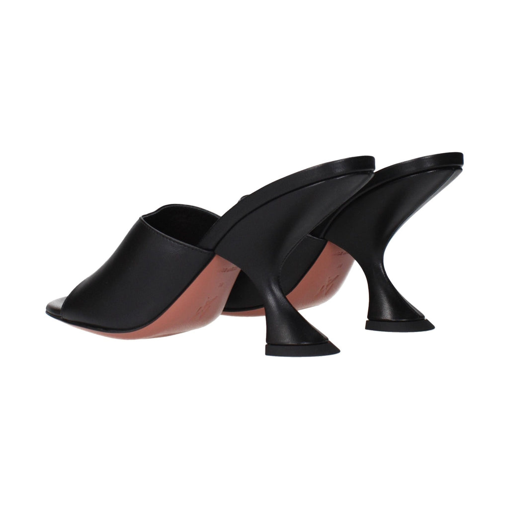 Amina Muaddi Black Leather Stiletto Heel Sandals