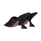 Amina Muaddi Black Leather Stiletto Heel Sandals