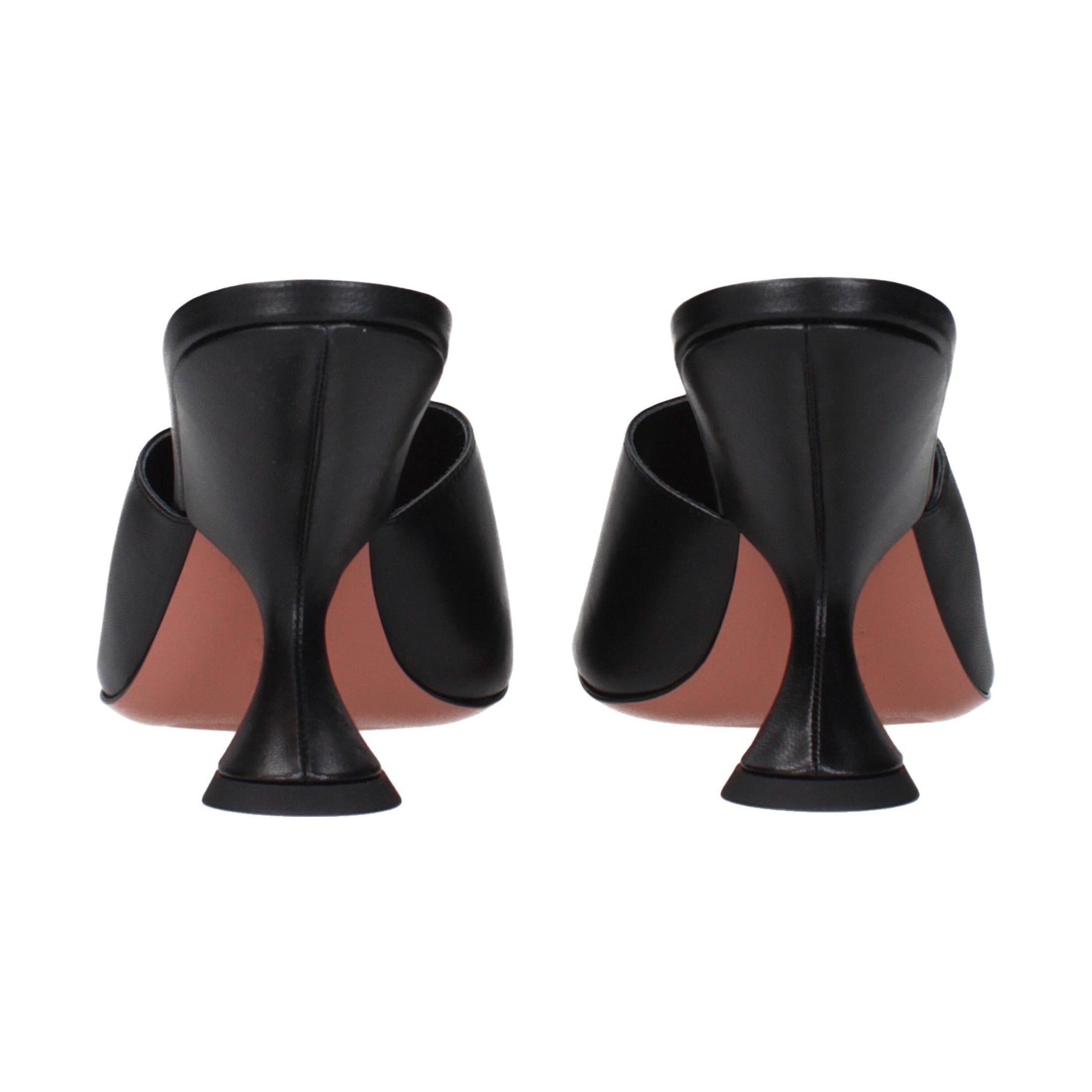Amina Muaddi Black Leather Stiletto Heel Sandals