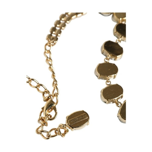 Dolce & Gabbana Gold Brass Link Chain Rose Petal Crystal Necklace